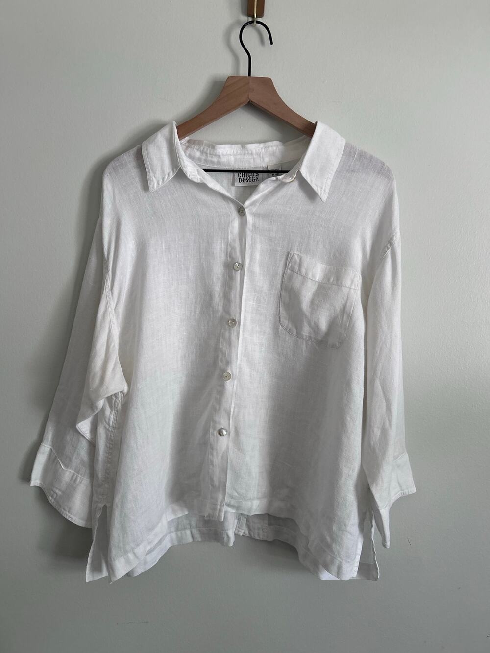Chico's Design White 100% Linen Button Down Shirt Blouse Size 3 XL Lagenlook